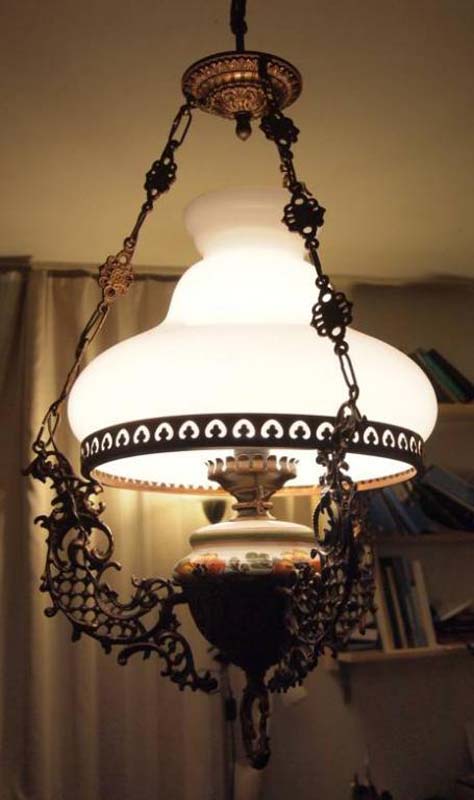 старинная немецкая керосиновая-электрическая подвесная лампа